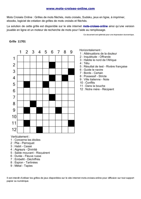 Grille de mots 
croisés imprimable gratuite 11701
