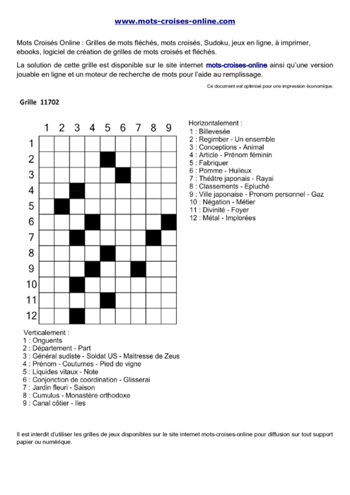 Grille de mots 
croisés imprimable gratuite 11702
