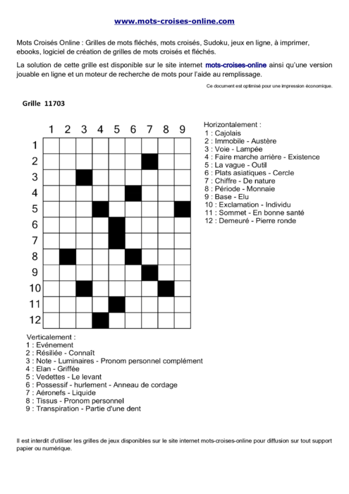 Grille de mots 
croisés imprimable gratuite 11703