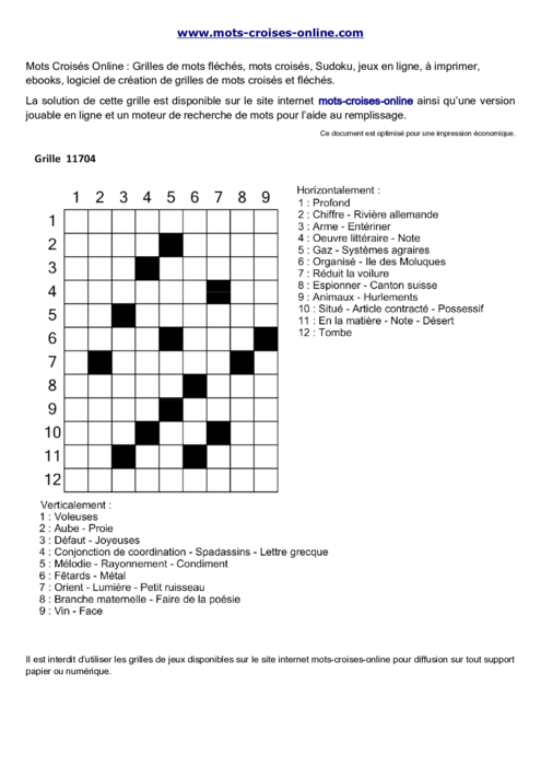 Grille de mots 
croisés imprimable gratuite 11704