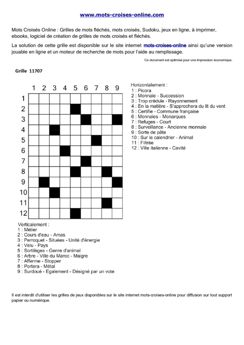 Grille de mots 
croisés imprimable gratuite 11707
