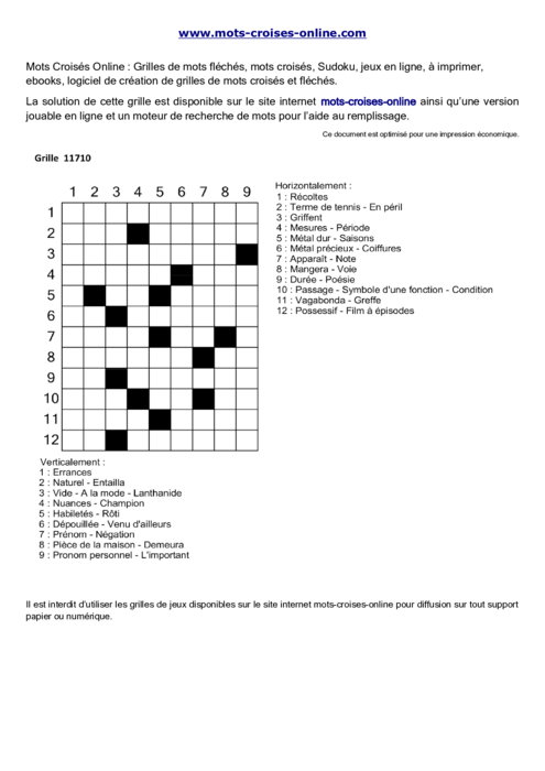 Grille de mots 
croisés imprimable gratuite 11710