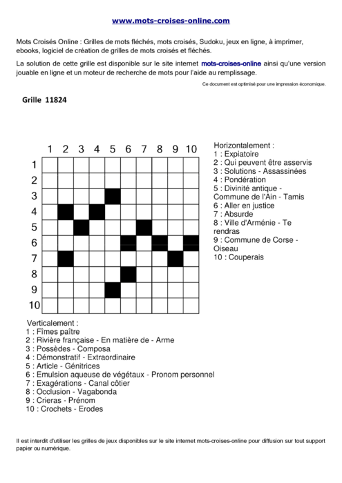 Grille de mots 
croisés imprimable gratuite 11824