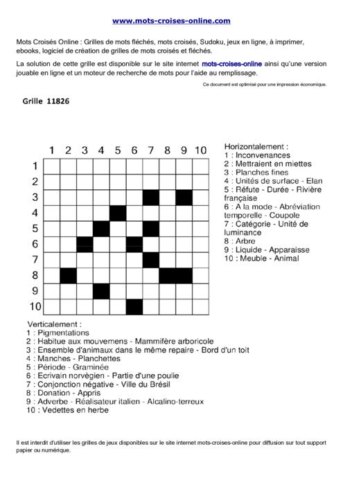 Grille de mots 
croisés imprimable gratuite 11826