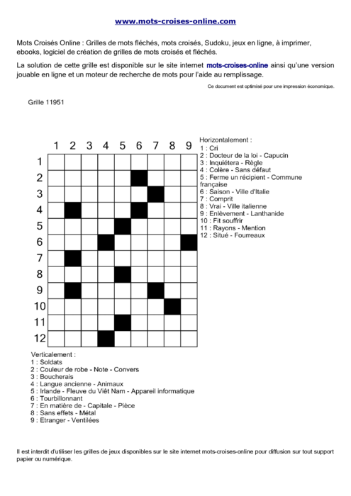 Grille de mots croisés imprimable gratuite 11951