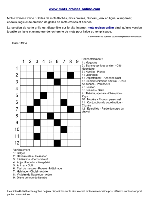 Grille de mots 
croisés imprimable gratuite 11954