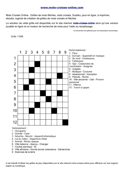 Grille de mots 
croisés imprimable gratuite 11956