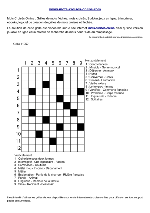 Grille de mots 
croisés imprimable gratuite 11957