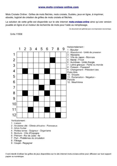 Grille de mots 
croisés imprimable gratuite 11958