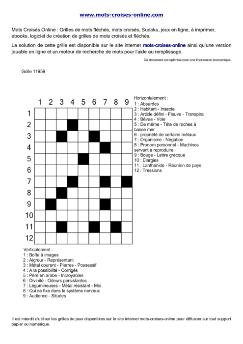 Grille de mots croisés imprimable gratuite 11959