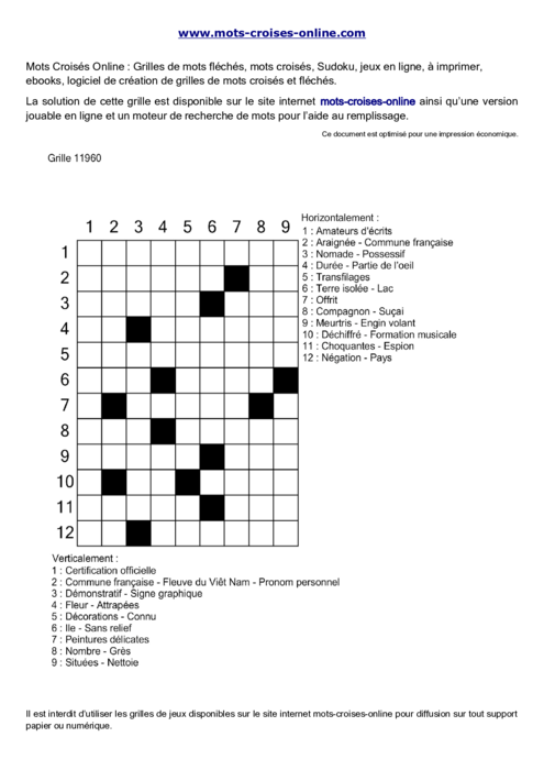 Grille de mots 
croisés imprimable gratuite 11960