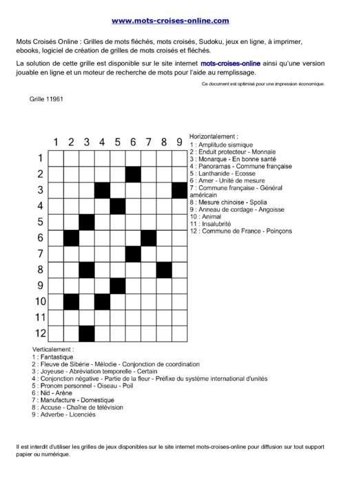 Grille de mots 
croisés imprimable gratuite 11961