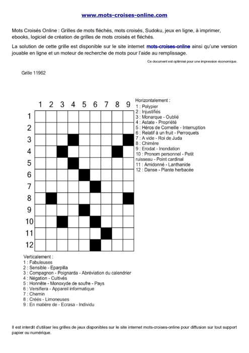 Grille de mots 
croisés imprimable gratuite 11962