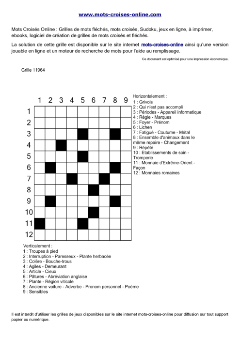 Grille de mots 
croisés imprimable gratuite 11964