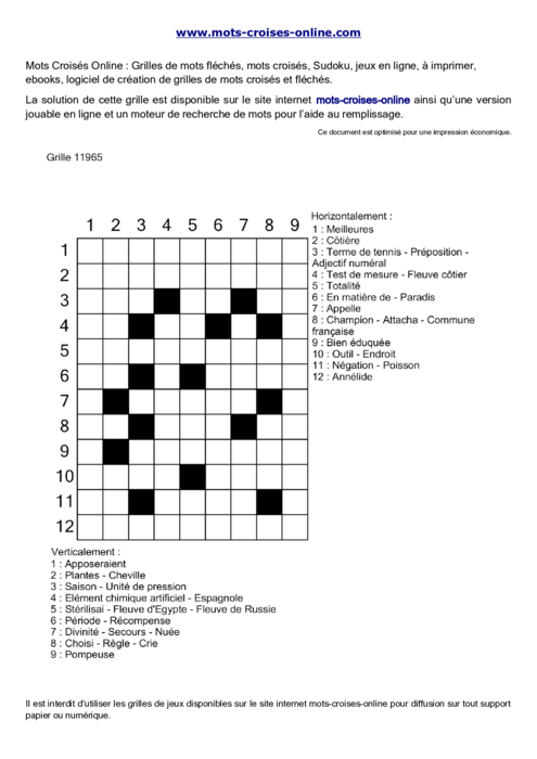 Grille de mots 
croisés imprimable gratuite 11965