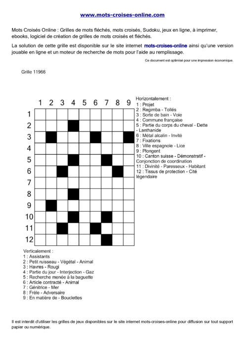 Grille de mots 
croisés imprimable gratuite 11966