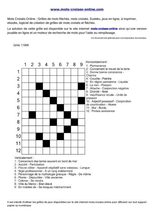 Grille de mots 
croisés imprimable gratuite 11968