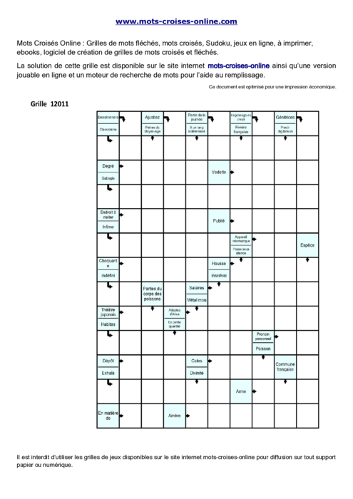 Grille de mots fléchés imprimable gratuite 12011