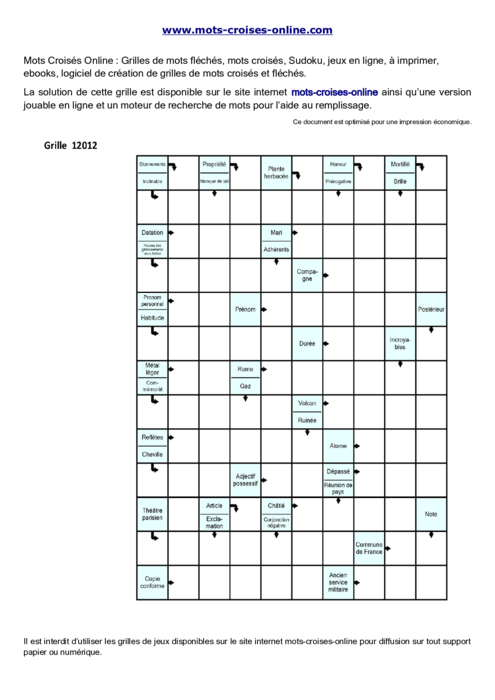 Grille de mots 
fléchés imprimable gratuite 12012