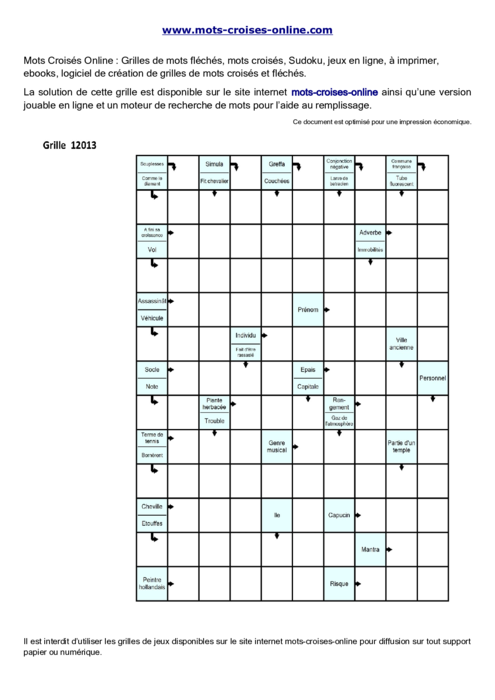Grille de mots 
fléchés imprimable gratuite 12013
