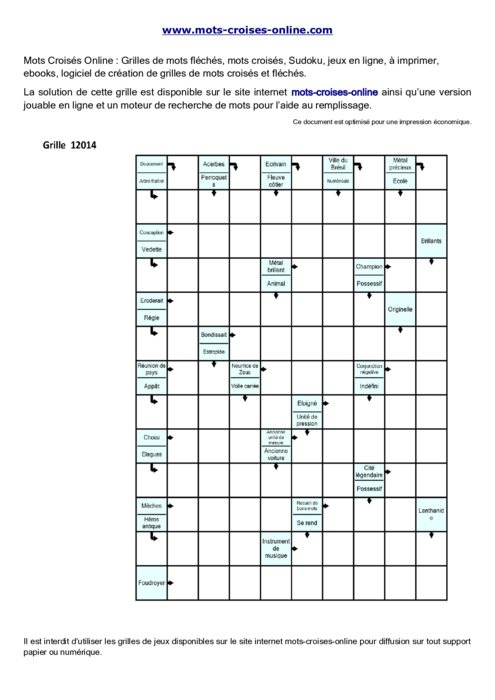 Grille de mots 
fléchés  imprimable gratuite 12014