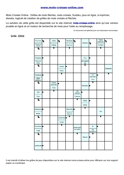 Grille de mots 
fléchés  imprimable gratuite 12016
