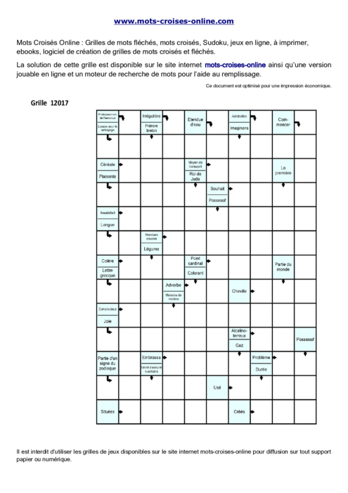 Grille de mots 
fléchés imprimable gratuite 12017