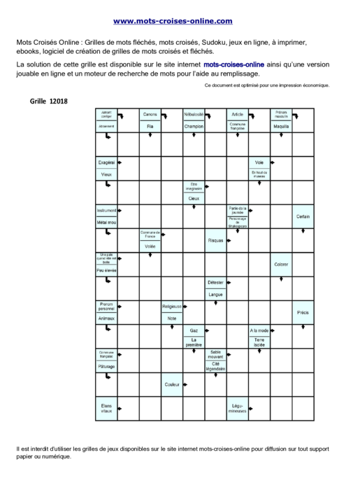Grille de mots 
fléchés imprimable gratuite 12018