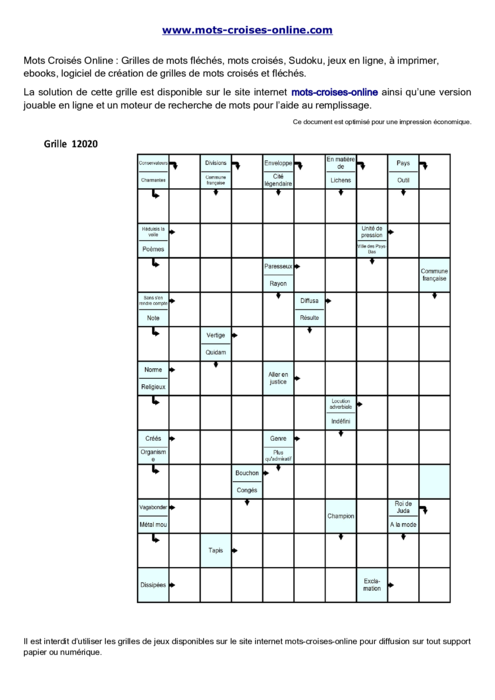 Grille de mots 
fléchés imprimable gratuite 12020