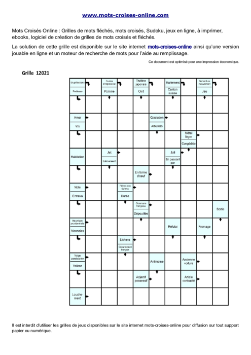 Grille de mots 
fléchés imprimable gratuite 12021