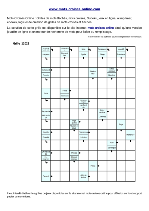 Grille de mots 
fléchés imprimable gratuite 12022