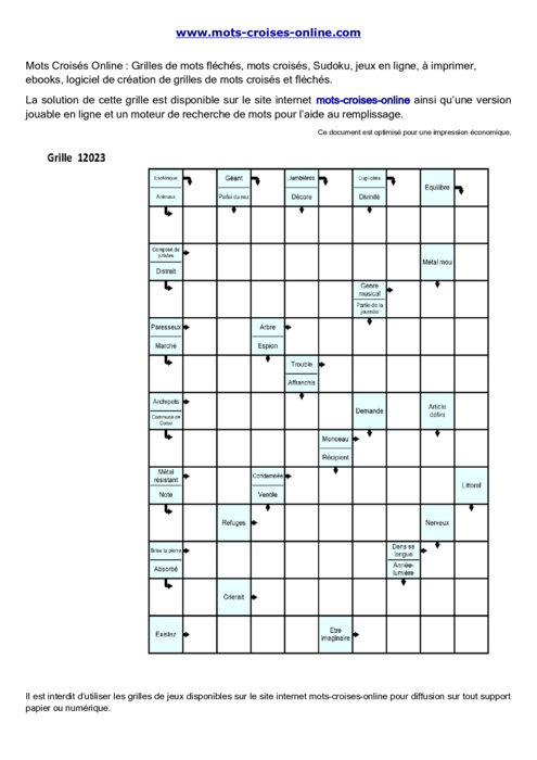 Grille de mots fléchés  imprimable gratuite 12023