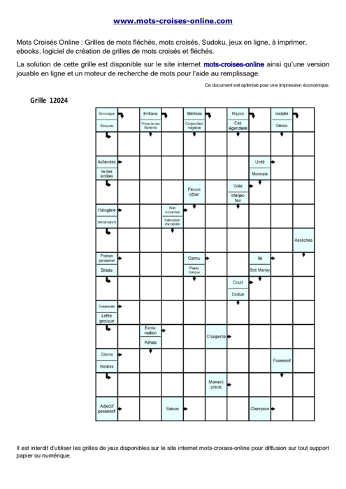 Grille de mots 
fléchés  imprimable gratuite 12024