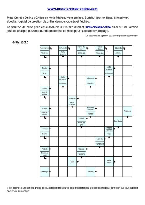 Grille de mots 
fléchés imprimable gratuite 12026