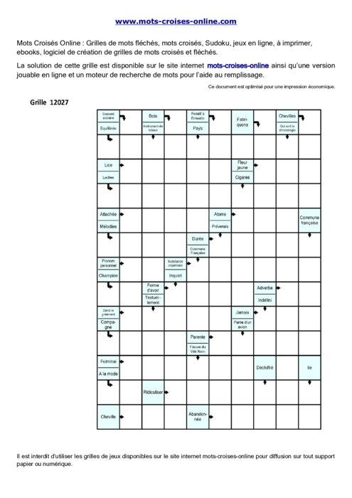 Grille de mots fléchés imprimable gratuite 12027