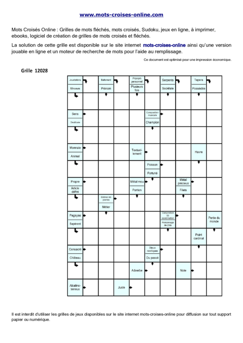 Grille de mots 
fléchés imprimable gratuite 12028