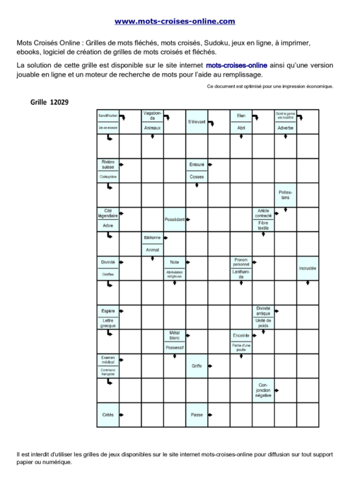 Grille de mots 
fléchés imprimable gratuite 12029