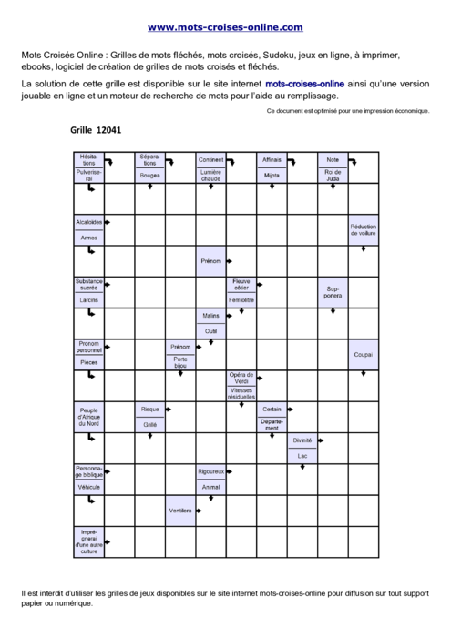 Grille de mots fléchés imprimable gratuite 12041