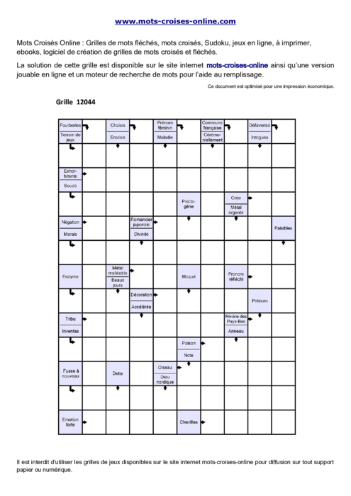 Grille de mots 
fléchés   imprimable gratuite 12044
