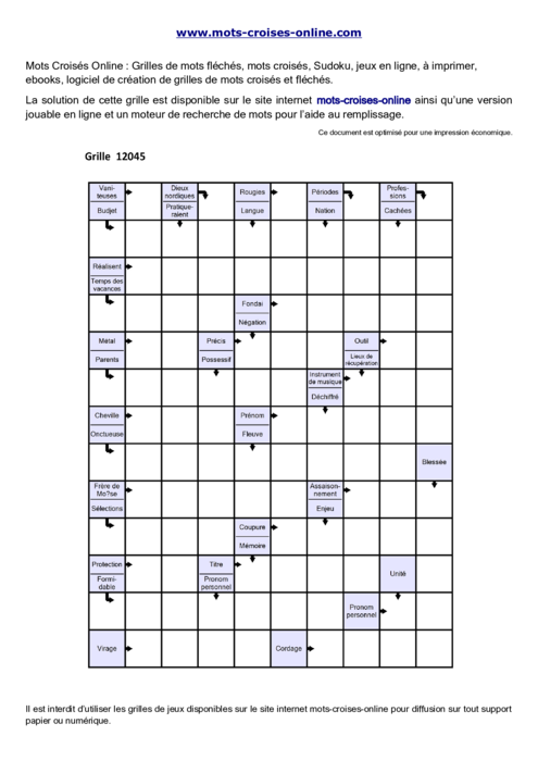 Grille de mots fléchés imprimable gratuite 12045