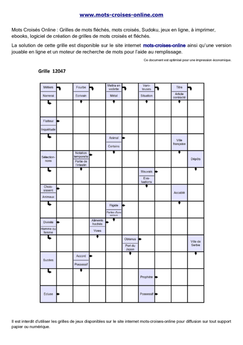 Grille de mots 
fléchés  imprimable gratuite 12047