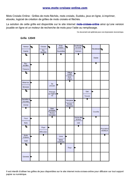 Grille de mots fléchés  imprimable gratuite 12049