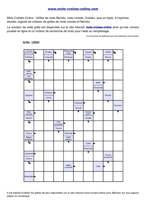Grille de mots 
fléchés imprimable gratuite 12050