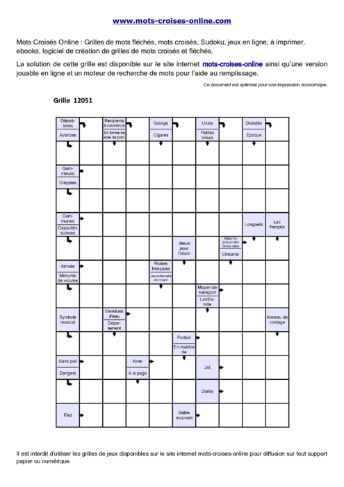 Grille de mots 
fléchés imprimable gratuite 12051