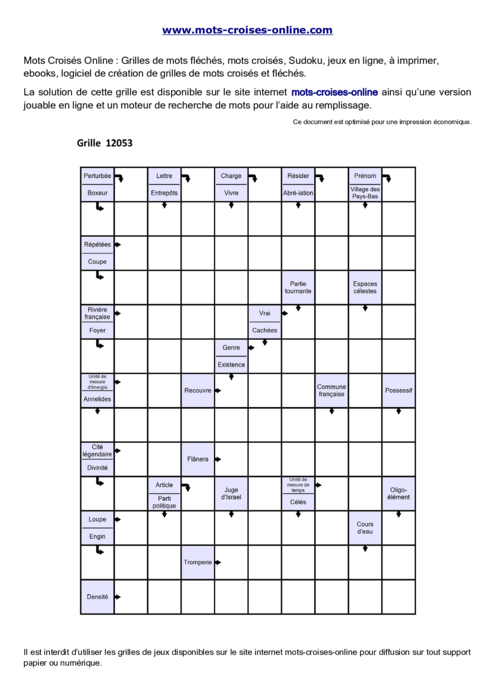 Grille de mots fléchés imprimable gratuite 12053