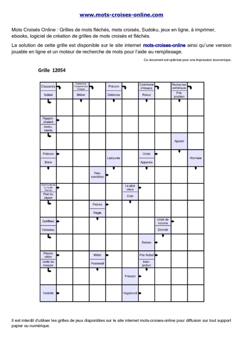 Grille de mots 
fléchés imprimable gratuite 12054