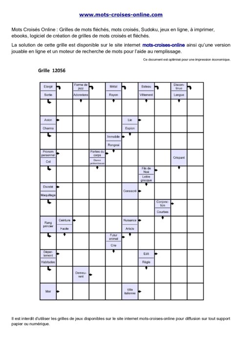 Grille de mots 
fléchés imprimable gratuite 12056