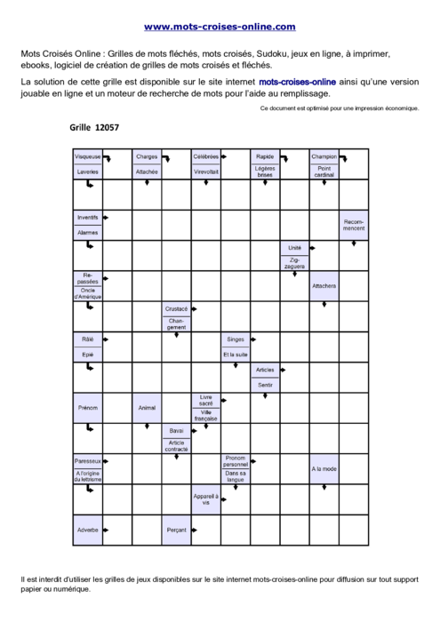 Grille de mots fléchés imprimable gratuite 12057
