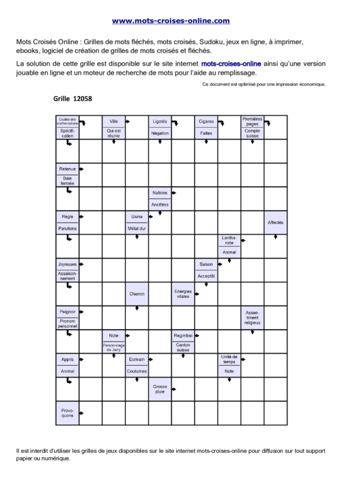 Grille de mots 
fléchés imprimable gratuite 12058
