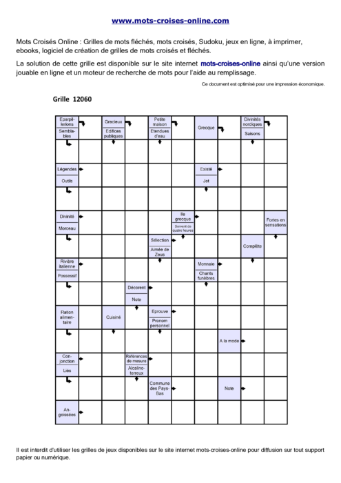 Grille de mots 
fléchés  imprimable gratuite 12060